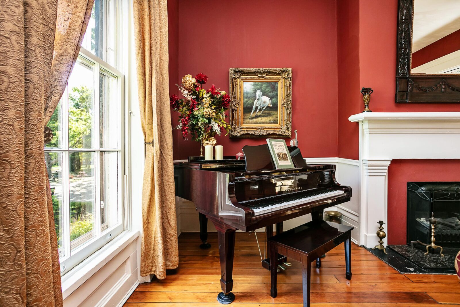 Baby Grand Piano in the parlor of our Kentucky Horse Farm Bed and Breakfast.