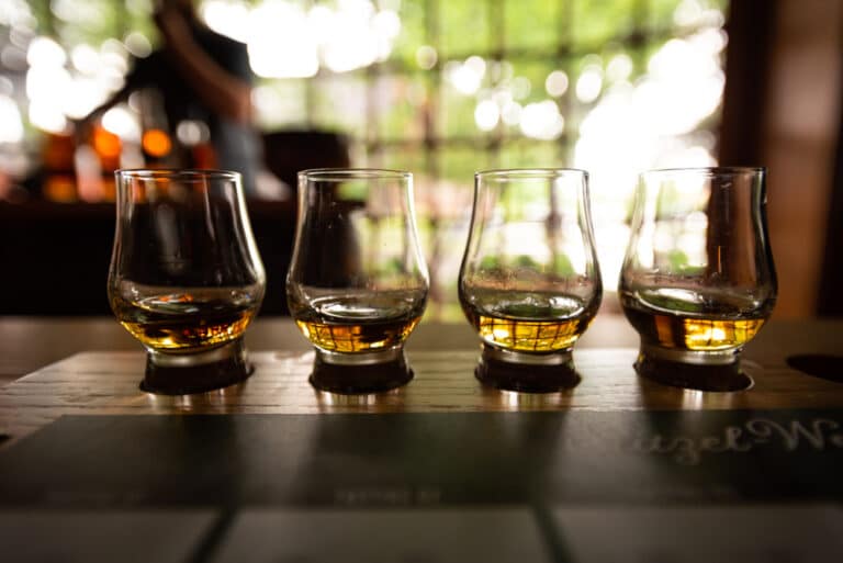 A flight of bourbon served at the Kentucky Bourbon Festival